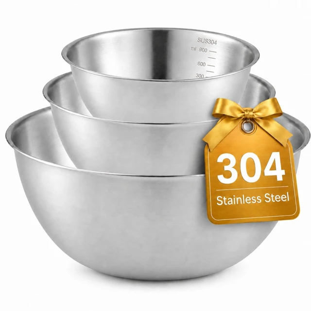 Main image of Stainless Steel Mixing Bowls Set,3 Pcs Meal Prep & Food Storage | 1.1,1.5 & 3.4 Quart Silver Mixing Bowls Set,Dishwasher safe,Stackable Nesting,Space-Saving for Kitchen Cooking, Baking