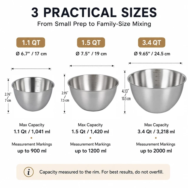 Alt view image 2 of 7 - Stainless Steel Mixing Bowls Set,3 Pcs Meal Prep & Food Storage | 1.1,1.5 & 3.4 Quart Silver Mixing Bowls Set,Dishwasher safe,Stackable Nesting,Space-Saving for Kitchen Cooking, Baking