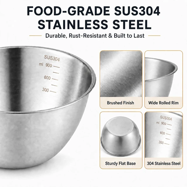 Alt view image 4 of 7 - Stainless Steel Mixing Bowls Set,3 Pcs Meal Prep & Food Storage | 1.1,1.5 & 3.4 Quart Silver Mixing Bowls Set,Dishwasher safe,Stackable Nesting,Space-Saving for Kitchen Cooking, Baking