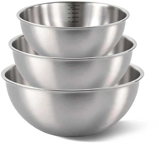 Main image of Stainless Steel Mixing Bowls Set, 3-Piece, Thicker-Gauge, Stackable | 1.5, 2.2 & 3.4 Qt, 304 Food-Grade, Dishwasher Safe, Nesting for Baking, Salads, Meal Prep