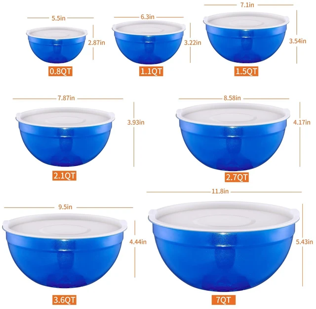 Alt view image 2 of 7 - Blue Mixing Bowls With Airtight Lids,Stainless Steel Bowl,Salad Bowls 7 Piece Colorful Nesting Bowl Blue Kitchen Accessories,Size 7,3.6,2.7,2.1,1.5,1.1,0.8QT Stackable Design
