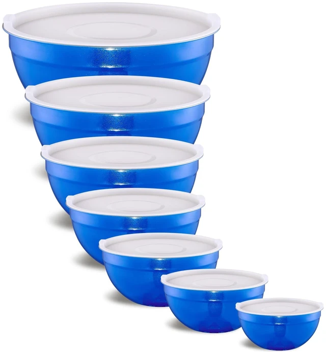 Main image of Blue Mixing Bowls With Airtight Lids,Stainless Steel Bowl,Salad Bowls 7 Piece Colorful Nesting Bowl Blue Kitchen Accessories,Size 7,3.6,2.7,2.1,1.5,1.1,0.8QT Stackable Design
