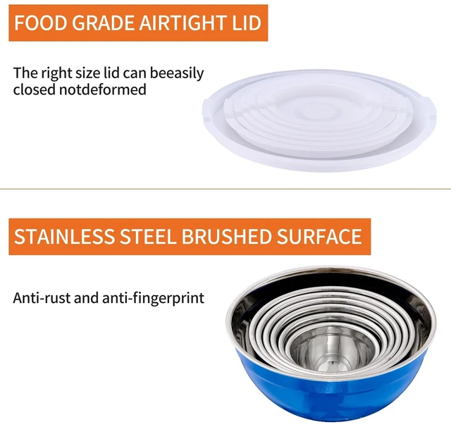 Alt view image 4 of 7 - Blue Mixing Bowls With Airtight Lids,Stainless Steel Bowl,Salad Bowls 7 Piece Colorful Nesting Bowl Blue Kitchen Accessories,Size 7,3.6,2.7,2.1,1.5,1.1,0.8QT Stackable Design