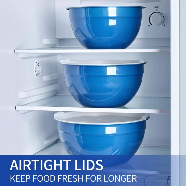 Alt view image 6 of 7 - Blue Mixing Bowls With Airtight Lids,Stainless Steel Bowl,Salad Bowls 7 Piece Colorful Nesting Bowl Blue Kitchen Accessories,Size 7,3.6,2.7,2.1,1.5,1.1,0.8QT Stackable Design