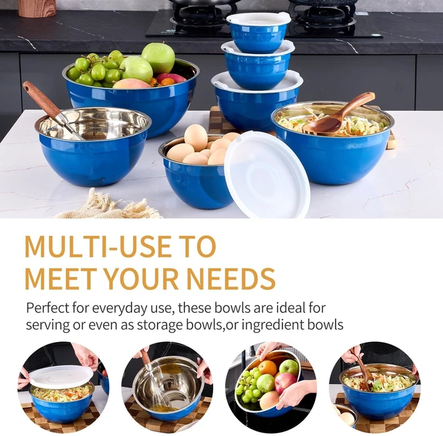 Alt view image 5 of 7 - Blue Mixing Bowls With Airtight Lids,Stainless Steel Bowl,Salad Bowls 7 Piece Colorful Nesting Bowl Blue Kitchen Accessories,Size 7,3.6,2.7,2.1,1.5,1.1,0.8QT Stackable Design