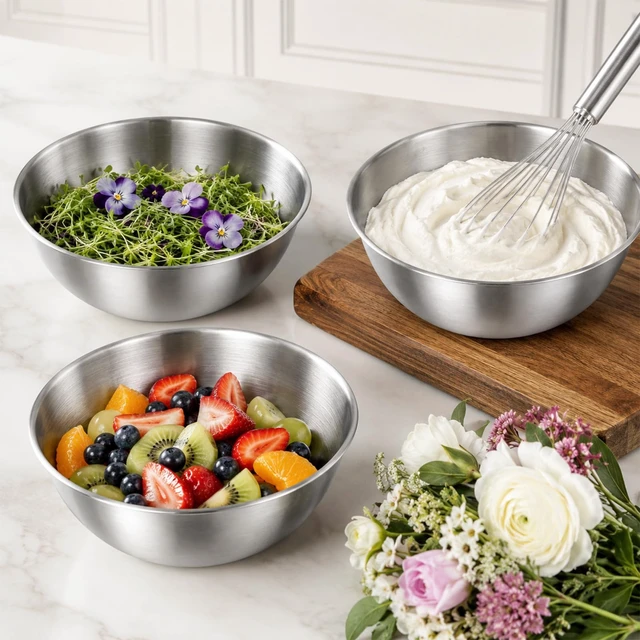 Alt view image 3 of 7 - 3 Pcs Stainless Mixing Bowls, Metal Cooking Bowl | Baking Bowls with Graduations Reusable Food Storage Containers for Baking, Cooking, Making Salads, Soups, Ice Cream, Noodles