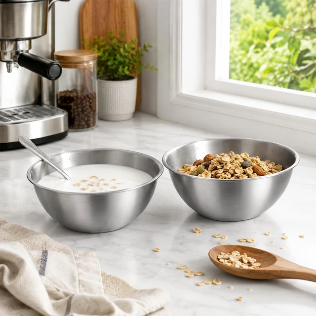 Alt view image 4 of 7 - 3 Pcs Stainless Mixing Bowls, Metal Cooking Bowl | Baking Bowls with Graduations Reusable Food Storage Containers for Baking, Cooking, Making Salads, Soups, Ice Cream, Noodles