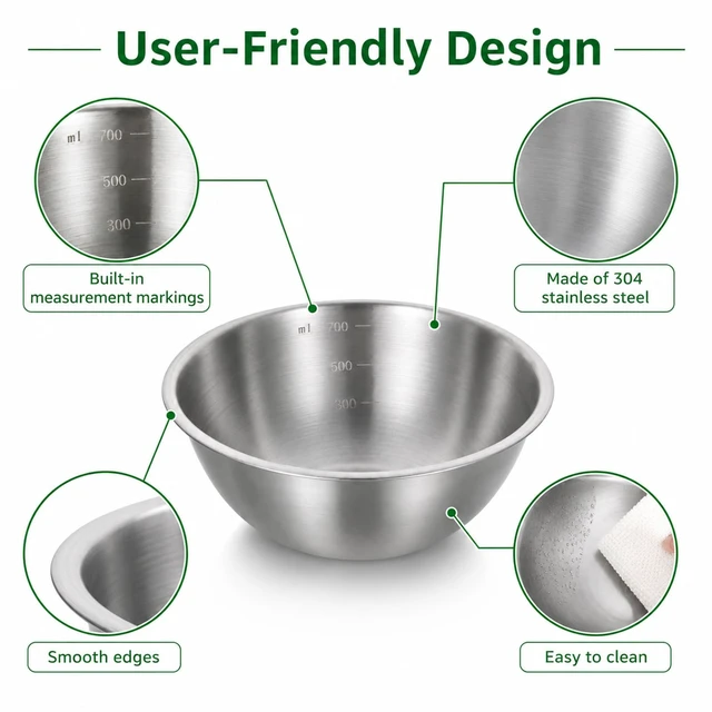 Alt view image 5 of 7 - 3 Pcs Stainless Mixing Bowls, Metal Cooking Bowl | Baking Bowls with Graduations Reusable Food Storage Containers for Baking, Cooking, Making Salads, Soups, Ice Cream, Noodles