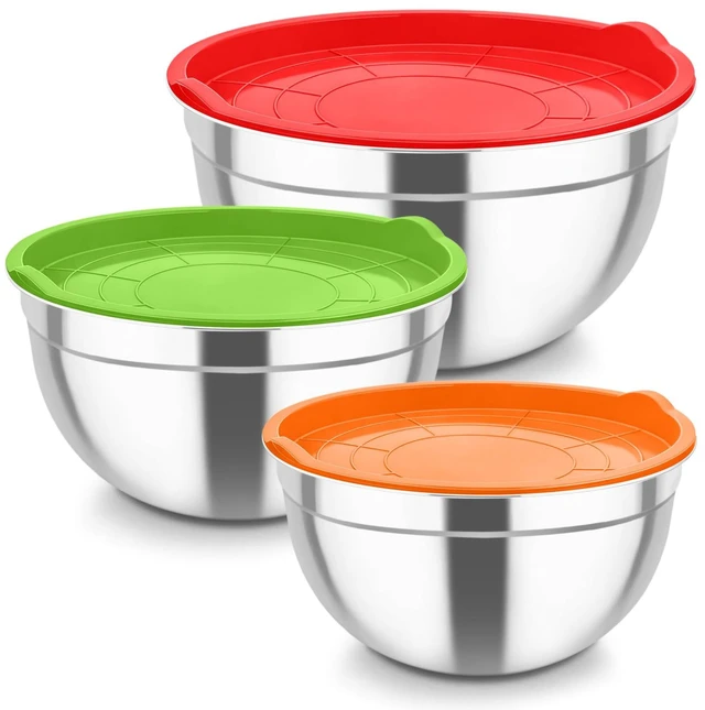 Main image of Mixing Bowls, Stainless Steel Nesting Salad Bowls & Airtight Lids | For Serving/Mixing/Storing, Healthy & Long-lasting, Dishwasher Safe & Easy Clean, 4.6/3 / 1.5 QT, Colorful