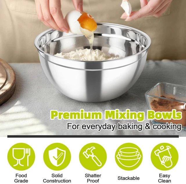 Alt view image 5 of 7 - Mixing Bowls, Stainless Steel Nesting Salad Bowls & Airtight Lids | For Serving/Mixing/Storing, Healthy & Long-lasting, Dishwasher Safe & Easy Clean, 4.6/3 / 1.5 QT, Colorful