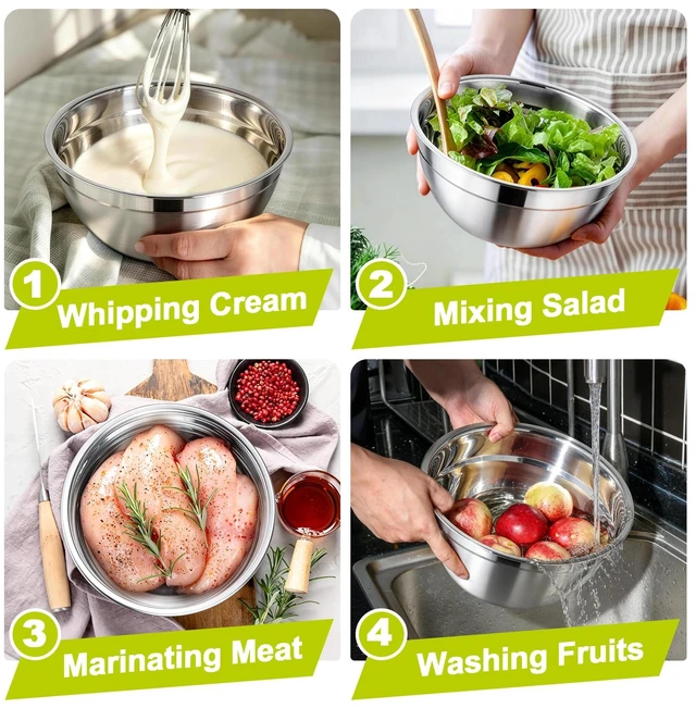 Alt view image 6 of 7 - Mixing Bowls, Stainless Steel Nesting Salad Bowls & Airtight Lids | For Serving/Mixing/Storing, Healthy & Long-lasting, Dishwasher Safe & Easy Clean, 4.6/3 / 1.5 QT, Colorful