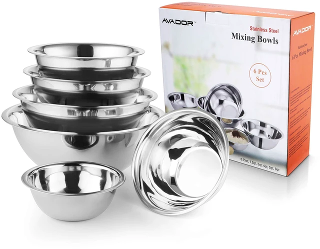 Main image of Set of 6 Premium Stainless Steel Mixing Bowls Set, Easy To Clean, Space Saving Nestable Design, Great for Cooking, Baking, Prepping (0.75qt, 1.5qt, 3qt, 4qt, 5qt, 8qt)
