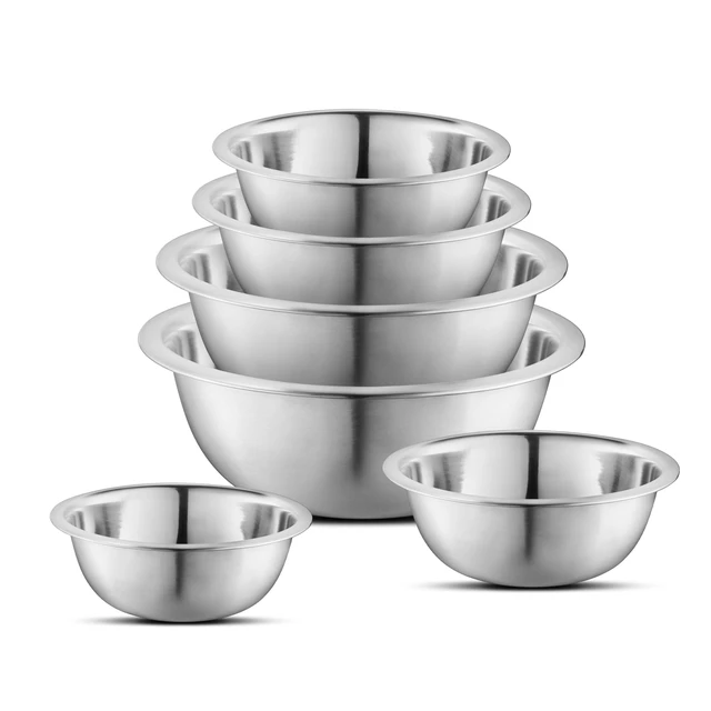 Alt view image 2 of 7 - Set of 6 Premium Stainless Steel Mixing Bowls Set, Easy To Clean, Space Saving Nestable Design, Great for Cooking, Baking, Prepping (0.75qt, 1.5qt, 3qt, 4qt, 5qt, 8qt)