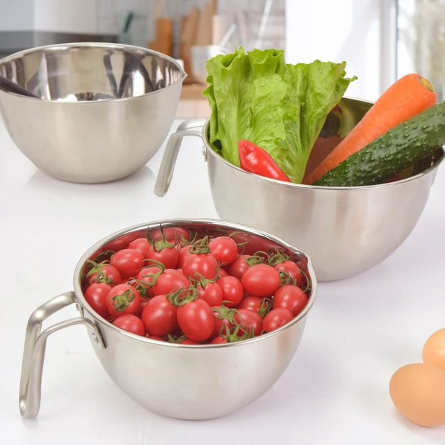 Alt view image 4 of 7 - 3PCS Stainless Steel Mixing Bowls ,Nesting Bowls With Silicone Spatula | 304 food-grade steel, rust-resistant. 3 sizes:1.1/1.8/2.3qt for mixing, salads, melting. Dishwasher & freezer safe