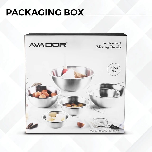 Alt view image 6 of 7 - Set of 6 Premium Stainless Steel Mixing Bowls Set, Easy To Clean, Space Saving Nestable Design, Great for Cooking, Baking, Prepping (0.75qt, 1.5qt, 3qt, 4qt, 5qt, 8qt)