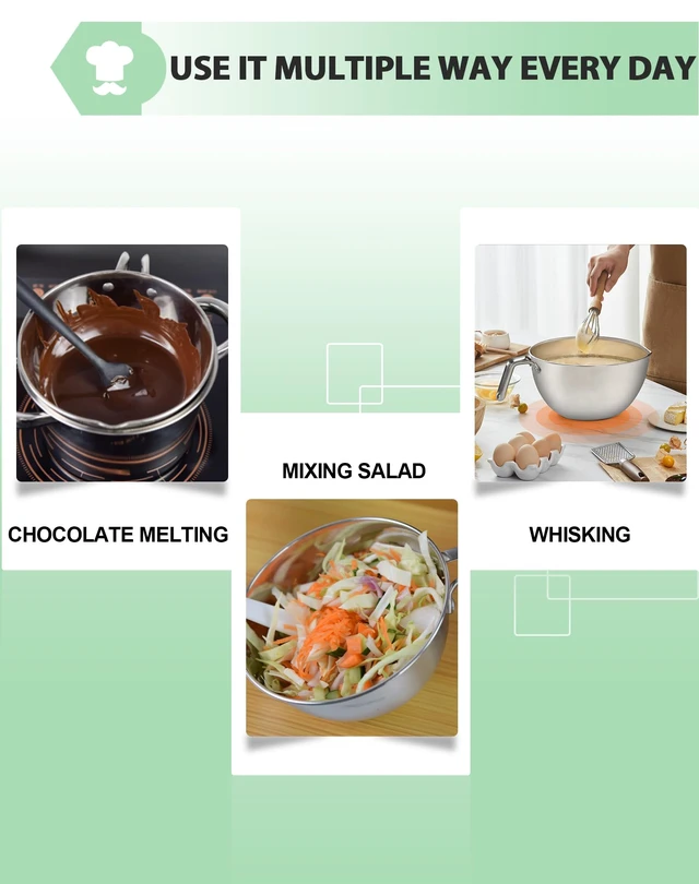 Alt view image 7 of 7 - 3PCS Stainless Steel Mixing Bowls ,Nesting Bowls With Silicone Spatula | 304 food-grade steel, rust-resistant. 3 sizes:1.1/1.8/2.3qt for mixing, salads, melting. Dishwasher & freezer safe