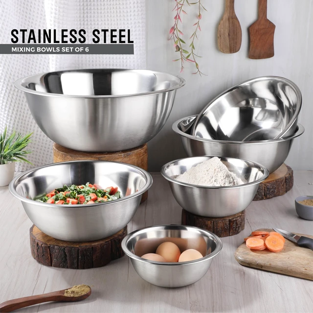 Alt view image 7 of 7 - Set of 6 Premium Stainless Steel Mixing Bowls Set, Easy To Clean, Space Saving Nestable Design, Great for Cooking, Baking, Prepping (0.75qt, 1.5qt, 3qt, 4qt, 5qt, 8qt)