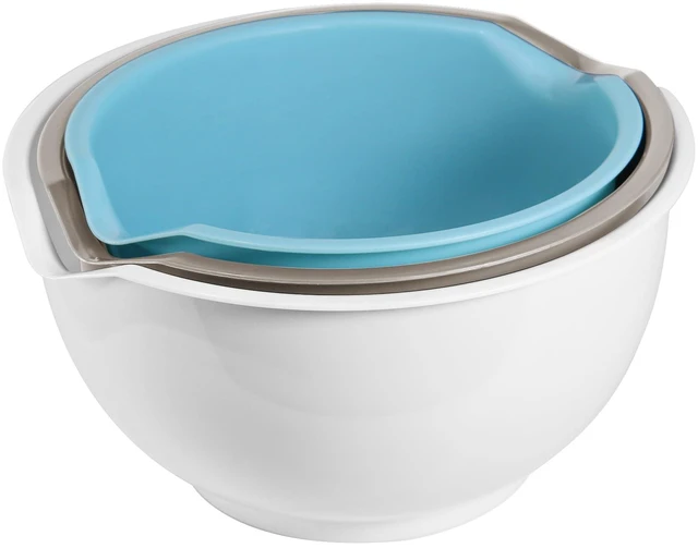 Main image of 3pcs Mixing Bowls with Pour Spout-Nesting Design Saves Space - Non-Slip, BPA Free, Dishwasher Safe Plastic - Kitchen Cooking and Baking Supplies (White)