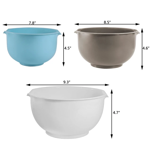 Alt view image 2 of 7 - 3pcs Mixing Bowls with Pour Spout-Nesting Design Saves Space - Non-Slip, BPA Free, Dishwasher Safe Plastic - Kitchen Cooking and Baking Supplies (White)