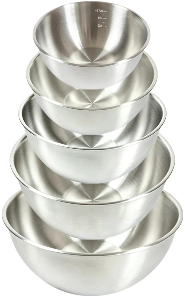 Main image of 5Piece Stainless Steel Mixing Bowls Set, 0.9Qt - 5Qt Nestable Stackable Bowls, Dishwasher Safe, Multipurpose Prep Bowls for Apartment, Family & Camping
