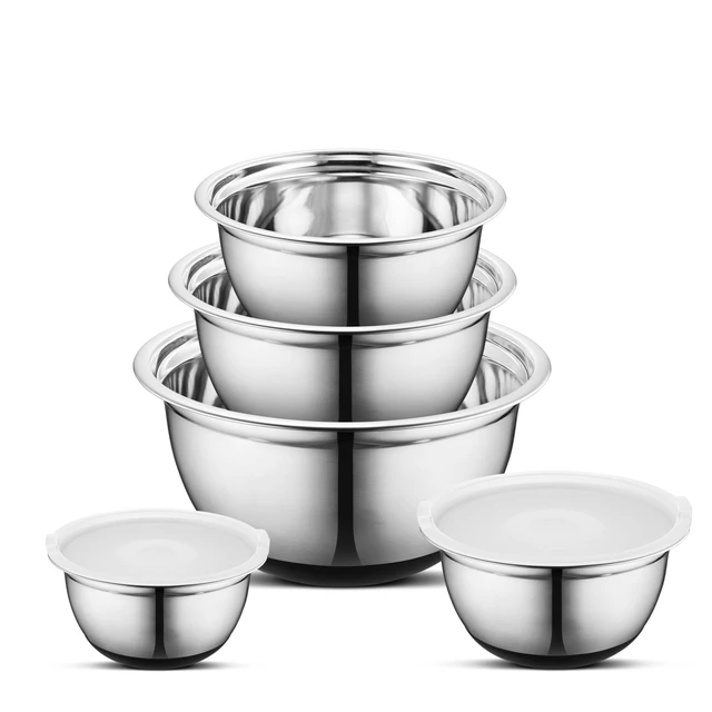 Alt view image 3 of 7 - Premium Stainless Steel Mixing Bowls with Lids Non-Slip, Set of 5 Mixing Bowl Set with Silicone Base, Space Saving, Great for Cooking, Baking, Prepping (0.25qt, 1qt, 1.5qt, 3qt, 5qt)