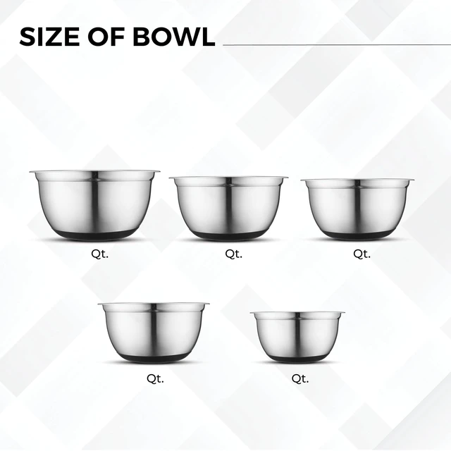 Alt view image 4 of 7 - Premium Stainless Steel Mixing Bowls with Lids Non-Slip, Set of 5 Mixing Bowl Set with Silicone Base, Space Saving, Great for Cooking, Baking, Prepping (0.25qt, 1qt, 1.5qt, 3qt, 5qt)