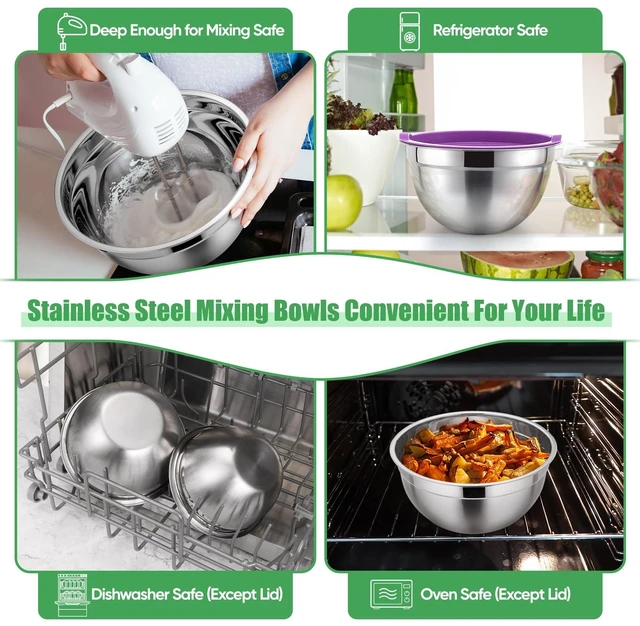 Alt view image 6 of 7 - Metal Mixing Bowls with Lids Set, Airtight Lids & Multicolor | 5 PCS Stainless Steel Mixing Nesting Bowls for Kitchen Prepping, Storing, Healthy & Easy Clean, Size 4.6, 3, 1.5, 1, 0.7 QT