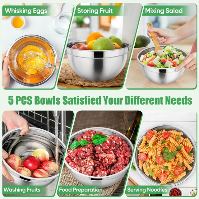 Alt view image 5 of 7 - Metal Mixing Bowls with Lids Set, Airtight Lids & Multicolor | 5 PCS Stainless Steel Mixing Nesting Bowls for Kitchen Prepping, Storing, Healthy & Easy Clean, Size 4.6, 3, 1.5, 1, 0.7 QT
