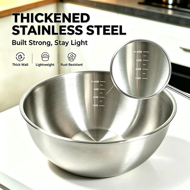 Alt view image 3 of 7 - 5Piece Stainless Steel Mixing Bowls Set, 0.9Qt - 5Qt Nestable Stackable Bowls, Dishwasher Safe, Multipurpose Prep Bowls for Apartment, Family & Camping
