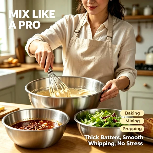 Alt view image 4 of 7 - 5Piece Stainless Steel Mixing Bowls Set, 0.9Qt - 5Qt Nestable Stackable Bowls, Dishwasher Safe, Multipurpose Prep Bowls for Apartment, Family & Camping