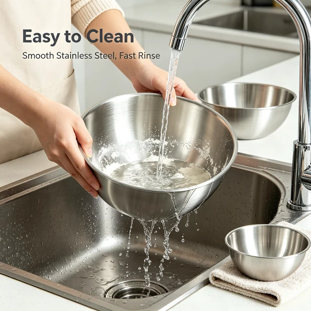 Alt view image 6 of 7 - 5Piece Stainless Steel Mixing Bowls Set, 0.9Qt - 5Qt Nestable Stackable Bowls, Dishwasher Safe, Multipurpose Prep Bowls for Apartment, Family & Camping