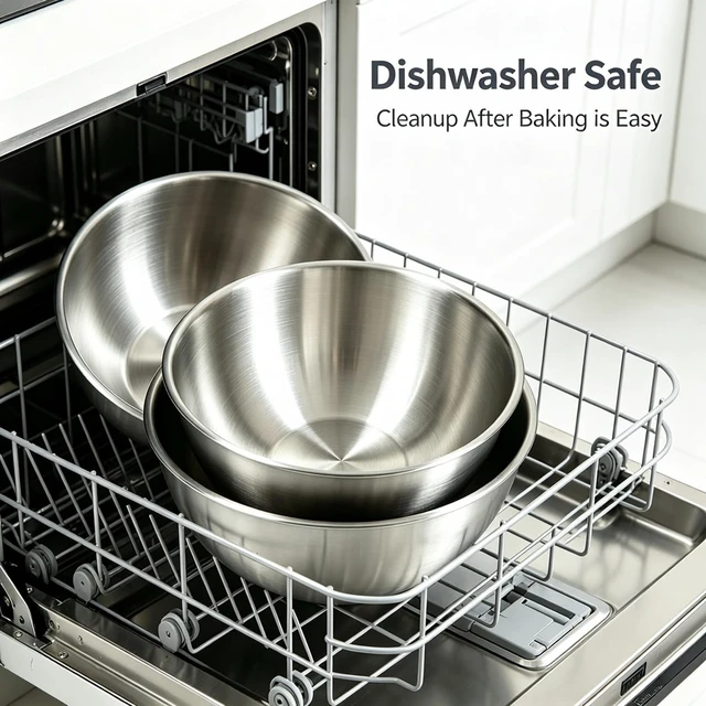 Alt view image 7 of 7 - 5Piece Stainless Steel Mixing Bowls Set, 0.9Qt - 5Qt Nestable Stackable Bowls, Dishwasher Safe, Multipurpose Prep Bowls for Apartment, Family & Camping