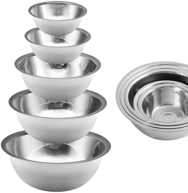 Main image of Mixing Bowl Set of 5, Stainless Steel Mixing Bowls, Nesting Whisking Bowl Set for Cooking, Baking, Serving, Food/Salad Prep