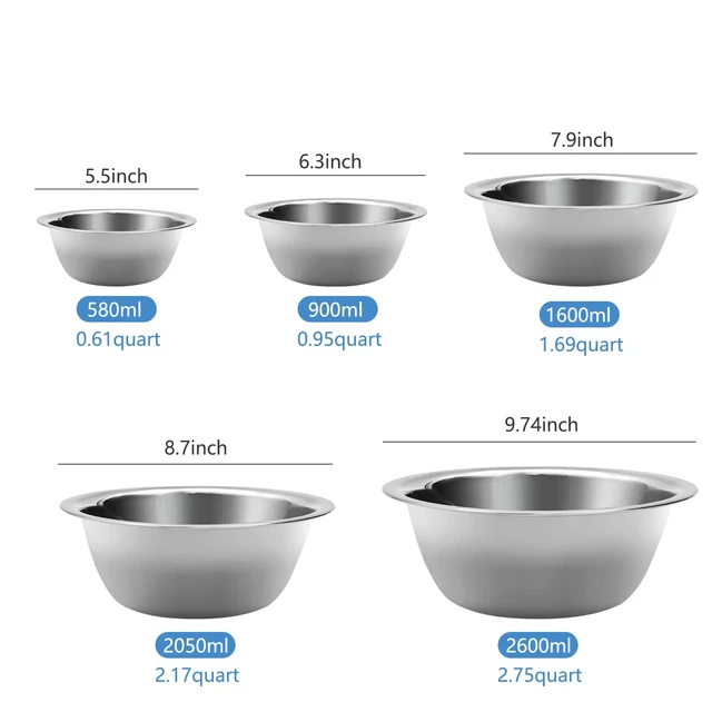 Alt view image 4 of 6 - Mixing Bowl Set of 5, Stainless Steel Mixing Bowls, Nesting Whisking Bowl Set for Cooking, Baking, Serving, Food/Salad Prep