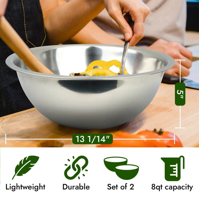 Alt view image 2 of 7 - 8 Quart, Set of 2, Mixing Bowls, Stainless Steel, Professional Chef, Commercial Kitchen, 13.25 Inches Diameter, Flat Base