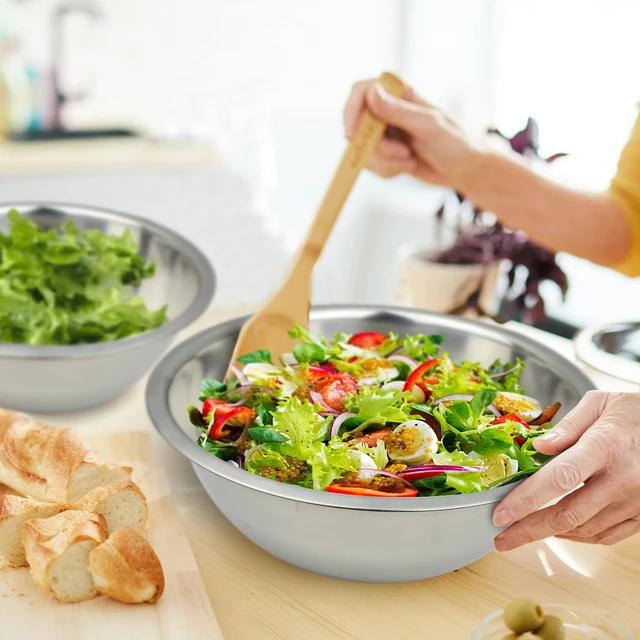 Alt view image 5 of 7 - 8 Quart, Set of 2, Mixing Bowls, Stainless Steel, Professional Chef, Commercial Kitchen, 13.25 Inches Diameter, Flat Base