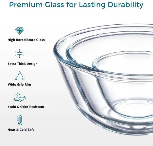 Alt view image 3 of 7 - Glass Mixing Bowls with Airtight Lids Set for Prep Salad Serving | 4.8,2.9,0.8 Qt Thick Clear Glass Bowls, Large Nesting Cooking Bowls for Storage Sourdough Proofing, Dishwasher Safe, 3 Pack