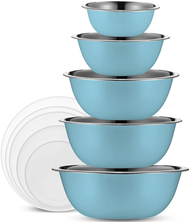 Main image of 10-Piece Stainless Steel Mixing Bowl Set with Lids for Food Prep & Storage | WHYSKO Mixing Bowls with Lids Set - .75, 1, 1.5, 3 & 5 Quart Kitchen Bowls, Rustproof Metal Nesting Bowls, Dishwasher Safe