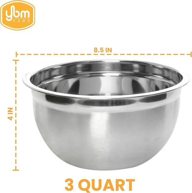 Alt view image 2 of 7 - Heavy Duty Professional Stainless Steel Mixing Bowl Commercial Grade Deep Prep & Serving Bowl for Baking, Cooking, Dough Mixing & Food Prep, Dishwasher Safe, 3 Quarts