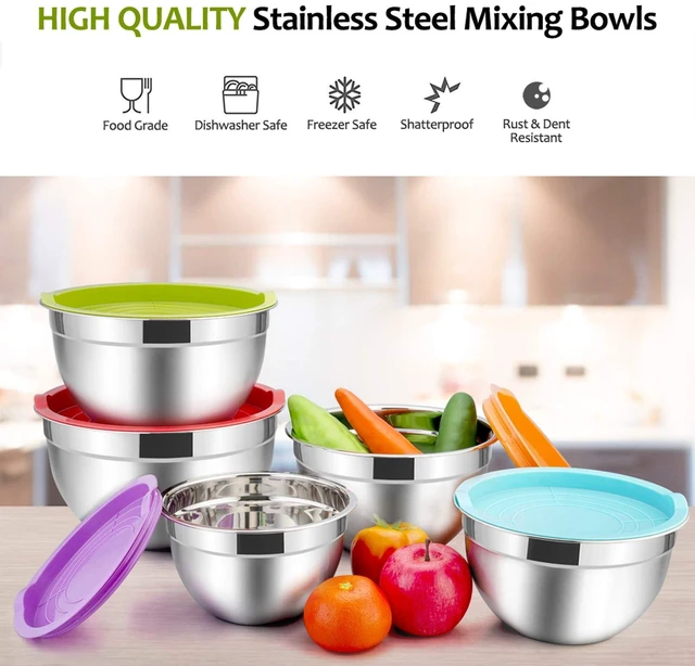 Alt view image 2 of 7 - Mixing Bowls with Lids Set of 5, Stainless Steel Mixing Bowls Metal Nesting Bowls with Airtight Lids, Non-toxic & Dishwasher Safe, Great for Cooking, Baking, Serving - Size 0.7/1/1.5/3/4.6QT