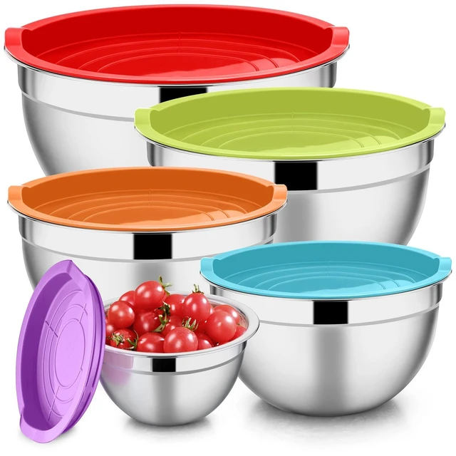 Main image of Mixing Bowls with Lids Set of 5, Stainless Steel Mixing Bowls Metal Nesting Bowls with Airtight Lids, Non-toxic & Dishwasher Safe, Great for Cooking, Baking, Serving - Size 0.7/1/1.5/3/4.6QT