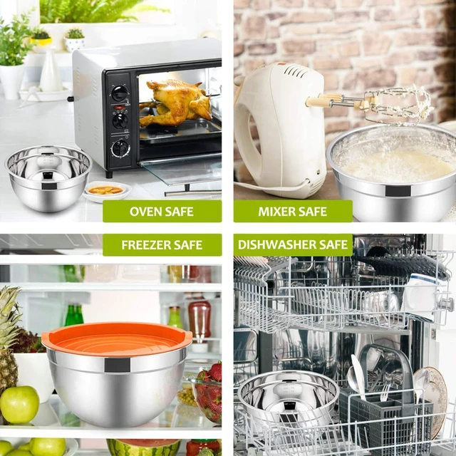 Alt view image 6 of 7 - Mixing Bowls with Lids Set of 5, Stainless Steel Mixing Bowls Metal Nesting Bowls with Airtight Lids, Non-toxic & Dishwasher Safe, Great for Cooking, Baking, Serving - Size 0.7/1/1.5/3/4.6QT