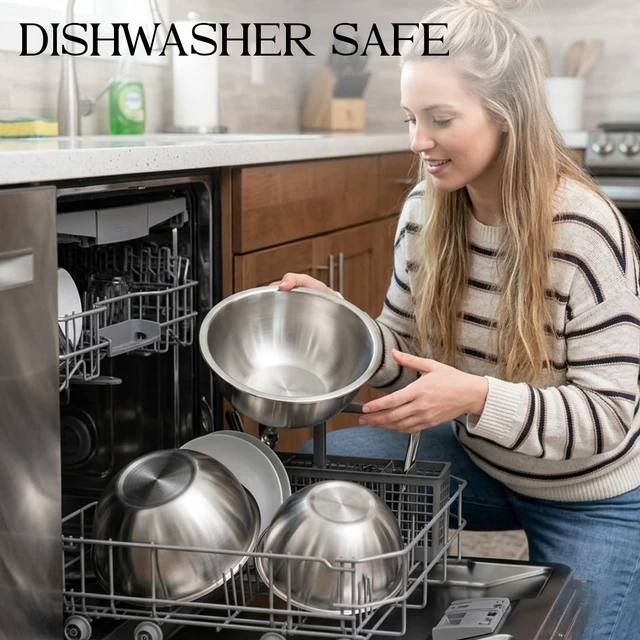 Alt view image 6 of 6 - Stainless Steel Bowls, Metal Mixing Bowl Set of 3 | Stainless Steel Bowls Set for Kitchen, Salad, Prep, Serving, Food Storage & Cooking