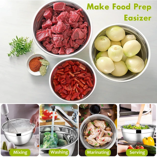 Alt view image 5 of 7 - Mixing Bowls with Lids Set of 5, Stainless Steel Mixing Bowls Metal Nesting Bowls with Airtight Lids, Non-toxic & Dishwasher Safe, Great for Cooking, Baking, Serving - Size 0.7/1/1.5/3/4.6QT