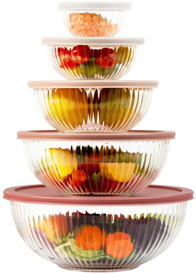 Main image of Glass Mixing Bowls with Lids Sets, 5 PCS Serving Bowls for Party or Kitchen | For Baking, Meal Prepping and Salad, Bpa Free and Dishwasher and microwave Safe Serving Bowls, 0.2/0.5/1.1/2.1/3.7Qt