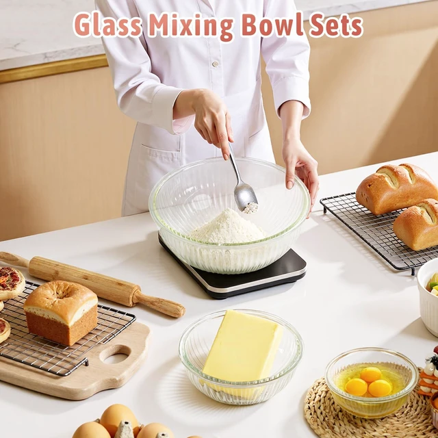 Alt view image 3 of 7 - Glass Mixing Bowls with Lids Sets, 5 PCS Serving Bowls for Party or Kitchen | For Baking, Meal Prepping and Salad, Bpa Free and Dishwasher and microwave Safe Serving Bowls, 0.2/0.5/1.1/2.1/3.7Qt