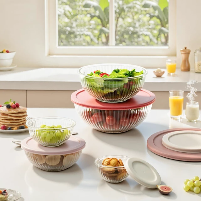 Alt view image 5 of 7 - Glass Mixing Bowls with Lids Sets, 5 PCS Serving Bowls for Party or Kitchen | For Baking, Meal Prepping and Salad, Bpa Free and Dishwasher and microwave Safe Serving Bowls, 0.2/0.5/1.1/2.1/3.7Qt