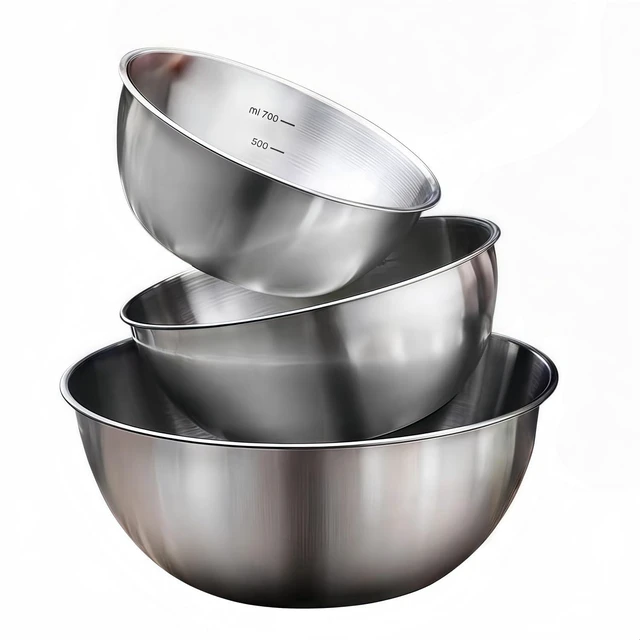Main image of 3 Pack 304 Stainless Steel Mixing Bowls 700/1200/2000ml | Metal Kitchen Bowls for Baking, Salad, Prep & Storage, Stackable Stainless Steel Bowl Set