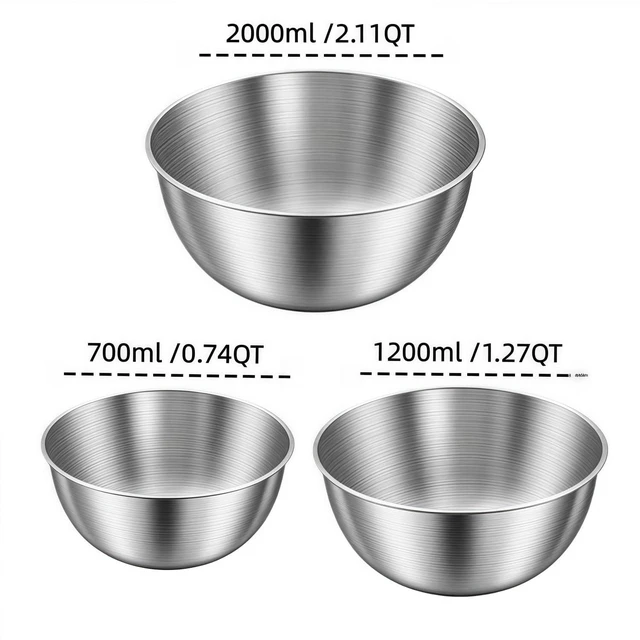 Alt view image 3 of 7 - 3 Pack 304 Stainless Steel Mixing Bowls 700/1200/2000ml | Metal Kitchen Bowls for Baking, Salad, Prep & Storage, Stackable Stainless Steel Bowl Set