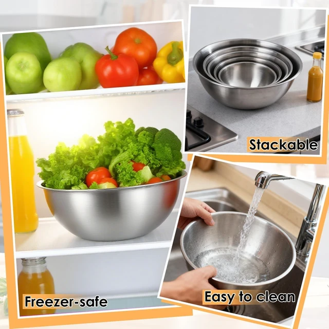 Alt view image 3 of 7 - Stainless Steel Mixing Bowls, Set of 5 | Heavy Duty Stackable Nesting Bowls, Metal Mixing Bowls for Cooking Prepping Salad Serving, No Lids